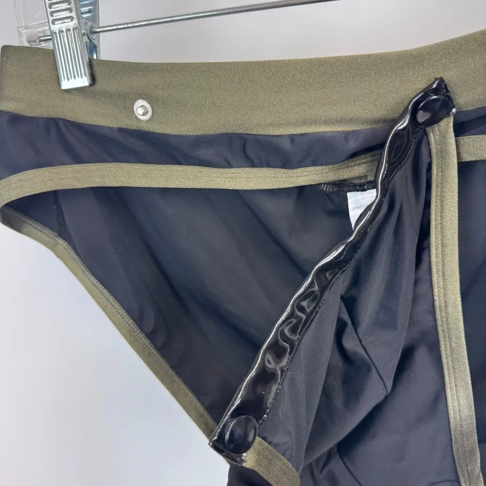 Modus Vivendi Mens Snap Front Pouch Swim Briefs Olive Green Black XL Made Greece